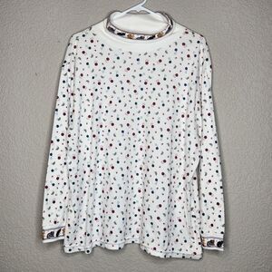 VTG 90’s White Turtleneck Cottagecore Granny Cat Kitty & Mouse, Women's 22W 3X